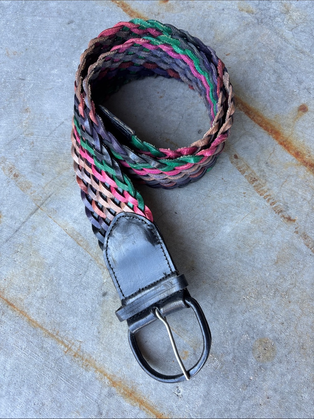 Vintage Multicolor Braided Woven Leather Belt Boho Indie Sleaze Y2K Waist Belt